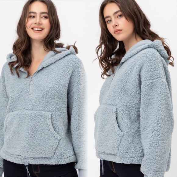 Light blue Soft teddy 1/2 zip up pullover with adjustable bottom NWT - Picture 1 of 11